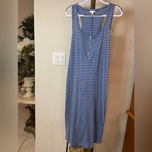 🩵 CHARMING CHARLIE Racerback Maxi front zip blue & white stripes SZ XL